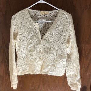 Sezane Cream Lace Cardigan
